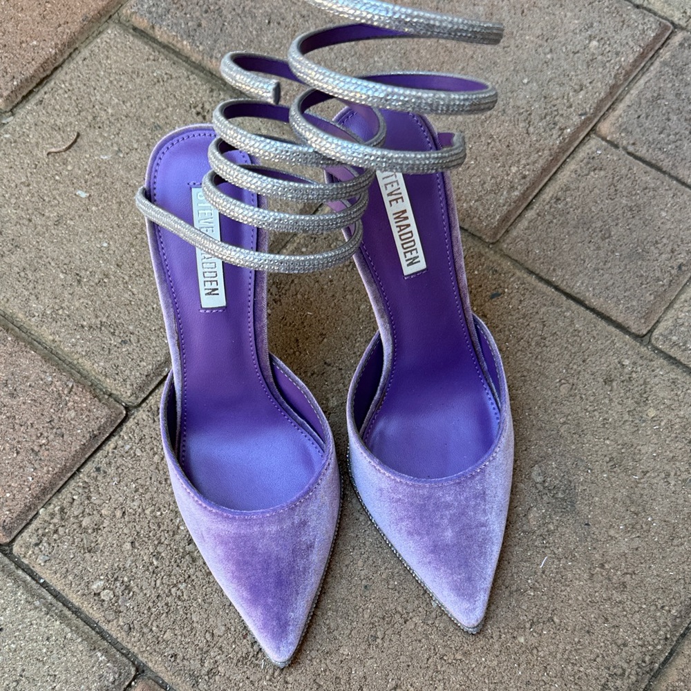 Steve Madden Emerson-V Velvet Rhinestone Ankle Wrap Dress Pumps purple 7.5M - Picture 8 of 9